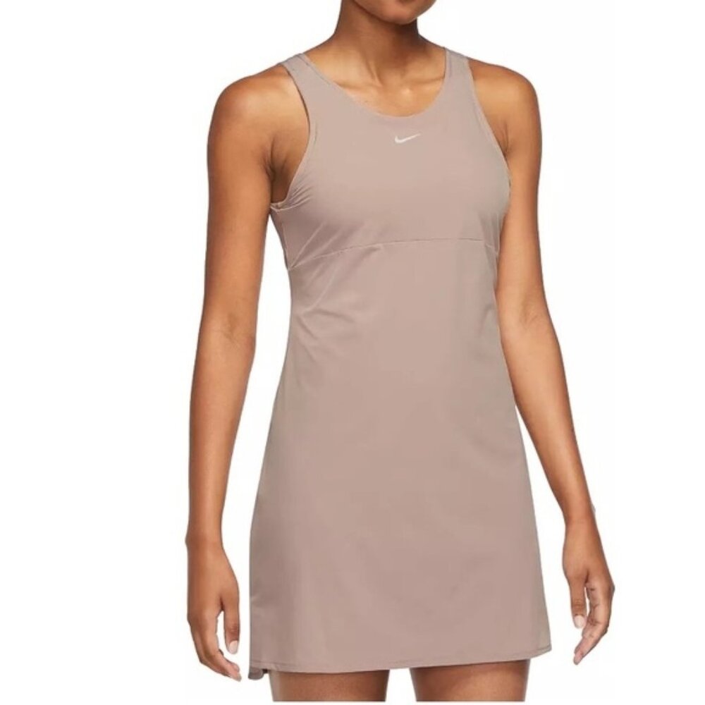 NEW Nike Dri Fit Bliss Training Dress with Built in Shorts Diffused Taupe